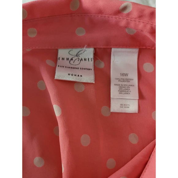 Emma James Womens Button Front Shirt Pink Polka Dot Long Sleeve Collar Sheer 16W - Picture 5 of 5